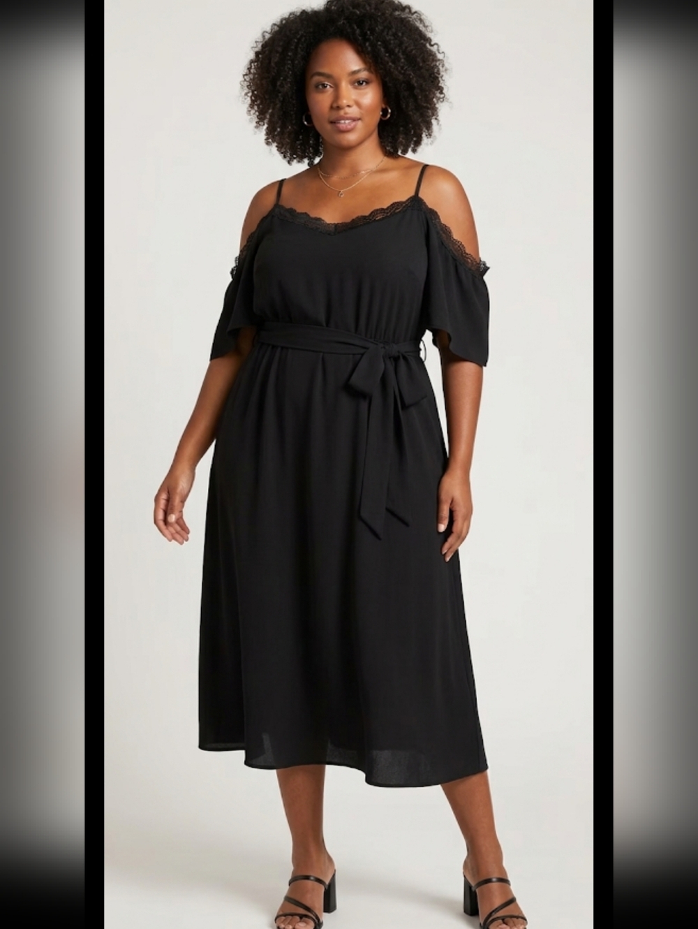 Shein Black Lace-Trim Cold Shoulder Dress